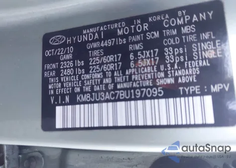 2011 Hyundai Tucson Gls from USA, damaged, VIN KM8JU3AC7BU197095